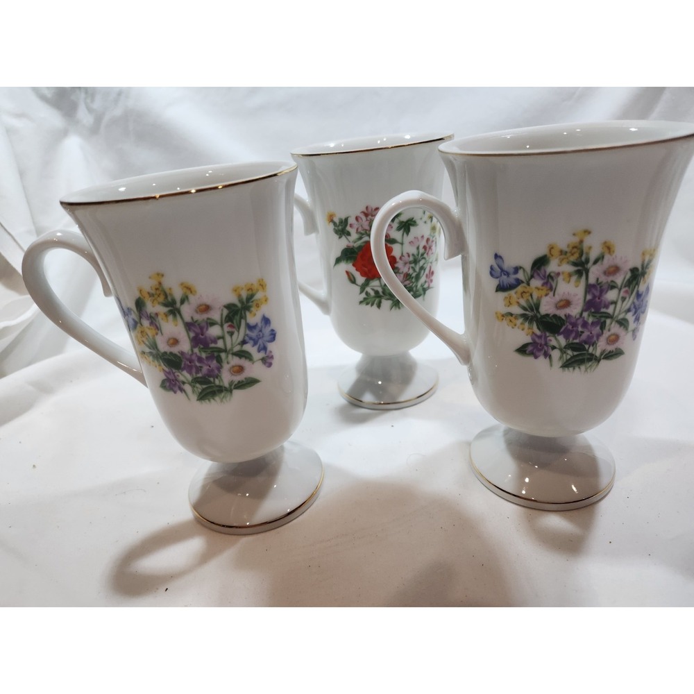 (3) Vintage Garden China Blossom Collection Fine Porcelain Floral Mug Tea Cup 5"